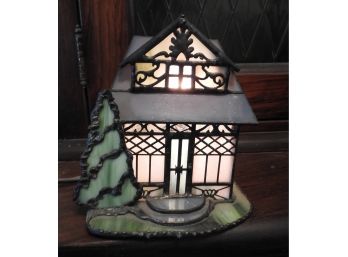 Vintage Stained Glass Village House Lamp