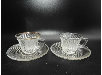 Set Of Two Glass Teacups & Saucers