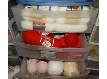 White, Red & Pink Yarn With Three Drawer Storage Container