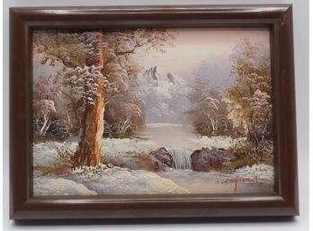 Artist Signed Winter Landscape Oil Painting On Canvas