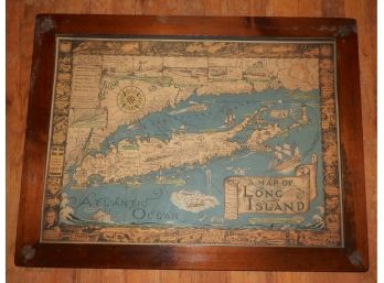 Wooden Framed Map Of Long Island
