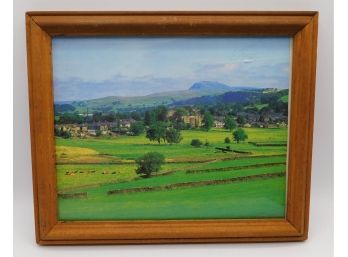 Lovely Print Of Pasture In Wooden Frame