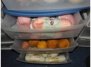 Pink, White & Orange Yarn With Three Drawer Storage Container