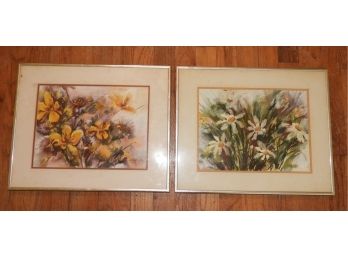 Pair Of Radziul Floral Painting In Silver Tone Frames