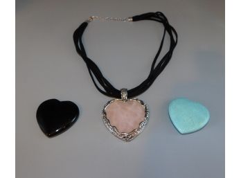 Lovely Sterling Silver Encased Pink Quartz Stone Pendant With Necklace And Replacement Stones