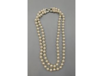 Vintage Carolee Faux Pearl Necklace With Cubic Zirconia Clasp