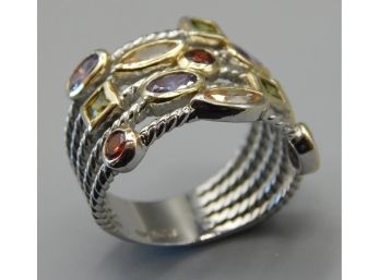 Lovely Sterling Silver Ring With Colored CZ Stones