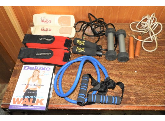Assorted Exercise Equipment & Exercise Video