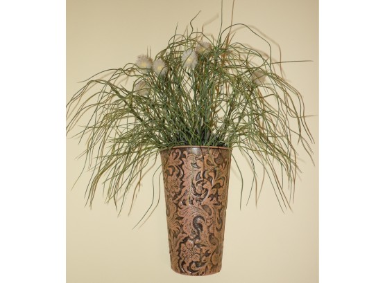 Metal Vase With Artificial Grass Wall Decor