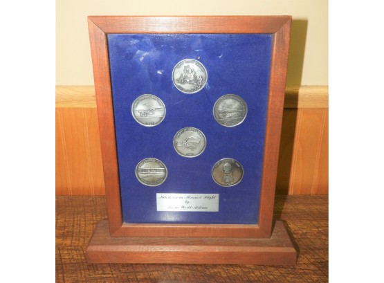 'Milestones In Manned Flight By Trans World Airlines' Coins In Wood Framed Case