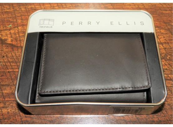 Perry Ellis Men's Tri-Fold Brown Leather Wallet - NEW