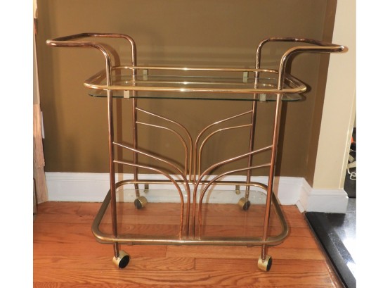 Gold Metal & Glass 2-tier Bar Cart On Wheels