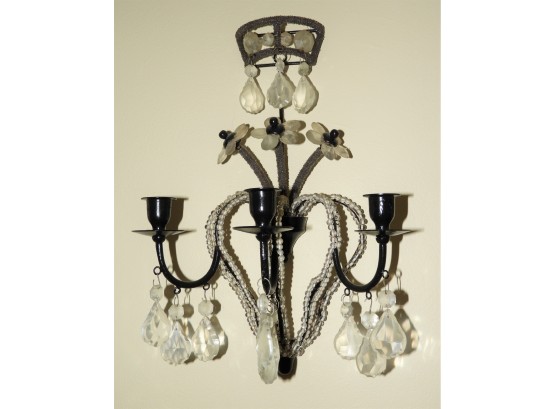 Lovely Metal Beaded Wall Sconce With 3 Candle Holders