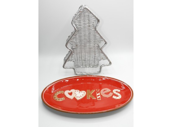 Hallmark 'cookies' Plate & Wicker Silver Tree Basket