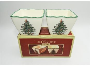 Spode Set Of 2 Pierced Christmas Tree Votives -new In Box