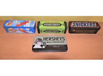 Assorted Set Of 4 Collectible Tins - Swedish Fish, Snickers, Wrigley's Gum & Hershey's