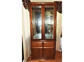 Lighted 2-piece Wood Cabinet With Glass Shelves