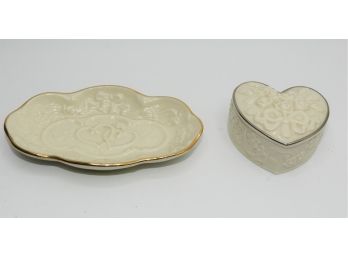 Lenox Set Of 2 'wedding Promises' Jewelry Plate & Heart Box