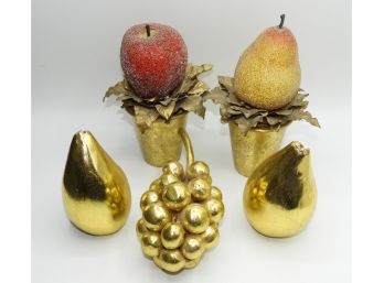 Assorted Set Of 5 Small Golden Fruit Decor
