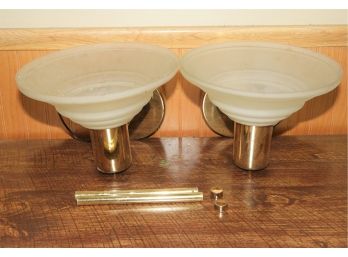 Wired Electric Wall Sconce Set Of 2 Frosted Glass With Brass Accents