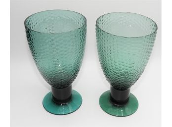 Set Of 2 Green Textured Drinking Glasses