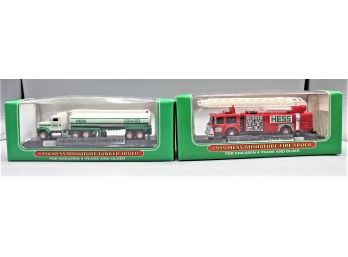 Pair Of Hess Miniature Trucks - 1998 Tanker Truck & 1999 Fire Truck - New In Box