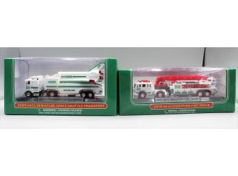 Pair Of Hess Miniature Trucks - 2009 Space Shuttle Transport & 2010 Fire Truck - New In Box