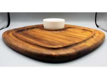Dansk Teak Wood Serving Tray With Dip Bowl Chip/Dip Vegetable Platter W/ Original Box