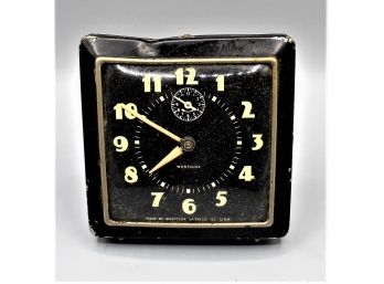 Vintage Metal Westclox Spur Square Alarm Clock With Luminous Dial