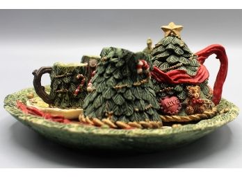 Vintage Miniature Ceramic Christmas Tea Set For Two