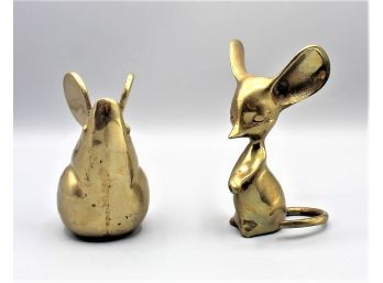 Pair Of Mid Century Brass Mouse Figurines