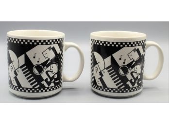 Vintage Jazz Music Checkered Black & White Coffee Mugs - Two