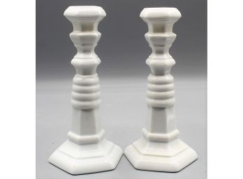 Rare Schmid Design Folio White Porcelain Candlesticks, Greek Column Candles - Pair