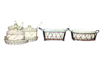 Temp-tations Presentable Ovenware By Tara Condiment Set W/ Spoons Lids & Plate / Serving Dishes W Wire Racks