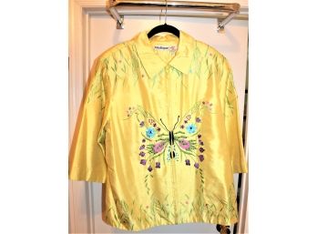 Blutique Yellow Butterfly Embroidered Silk Lining Top