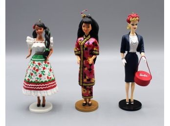 Hallmark Keepsake Ornaments - Chinese Barbie, Mexican Barbie, Commuter Set Barbie