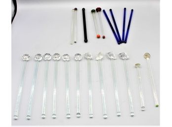 Assorted Glass Drink Stirrers - 21 Total Pieces