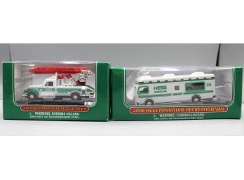 Pair Of Hess Miniature Trucks - 2007 Rescue Truck & 2008 Recreation Van - New In Box