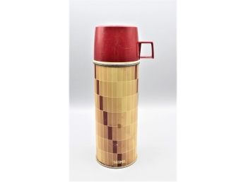 Vintage Mid Century Thermos Bottle, Brown And Beige Paint Chips Print