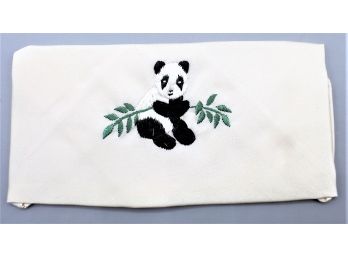 Vintage Silk Hankie, 100 Percent Silk, Handkerchief, Embroidered Panda