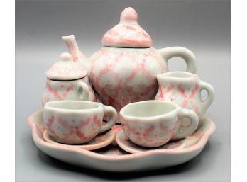 Vintage Miniature Porcelain Hand Painted Tea Set For Two