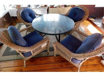 Outdoor Patio Table And Sunbrella Wicker Chair Set