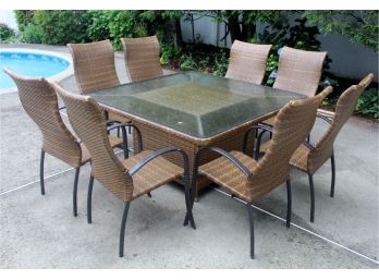 Resin Wicker Patio Dining Table W/ Storage Set, Brown, 7-Pieces