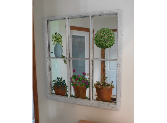 Large Hanging Wall Mirror With White Window Frame Design