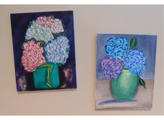Colorful Canvas Hydrangea Oil Paintings Pair Of 2