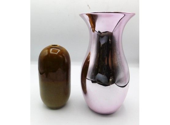 Pair Of Decorative Vases - 1 Pink And 1 Brown