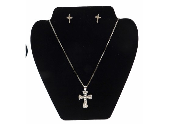 Lovely Cross Necklace With Matching Cross Earrings