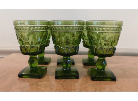 Set Of Green Cut Glass Drinking Glasses