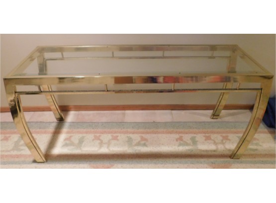 Mid-Century Classy Glass Top Console Table With Gold Tone Metal Frame