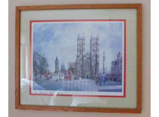VINTAGE H. MOSS PRINT LONDON WESTMINISTER ABBEY AND BIG BEN FRAMED